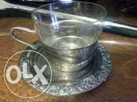 Подарочный набор чаша с блюдцем металл со стеклом. торг