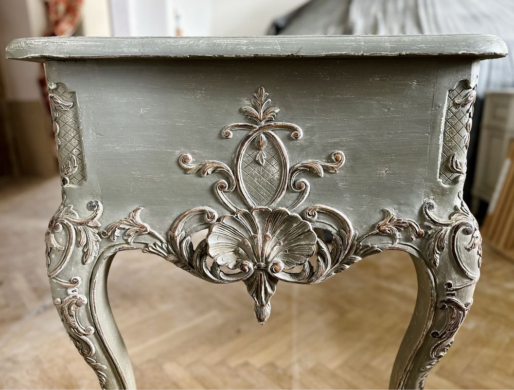 Konsola stół drewniany oliwkowy Ludwik XV styl francuski prowansalski