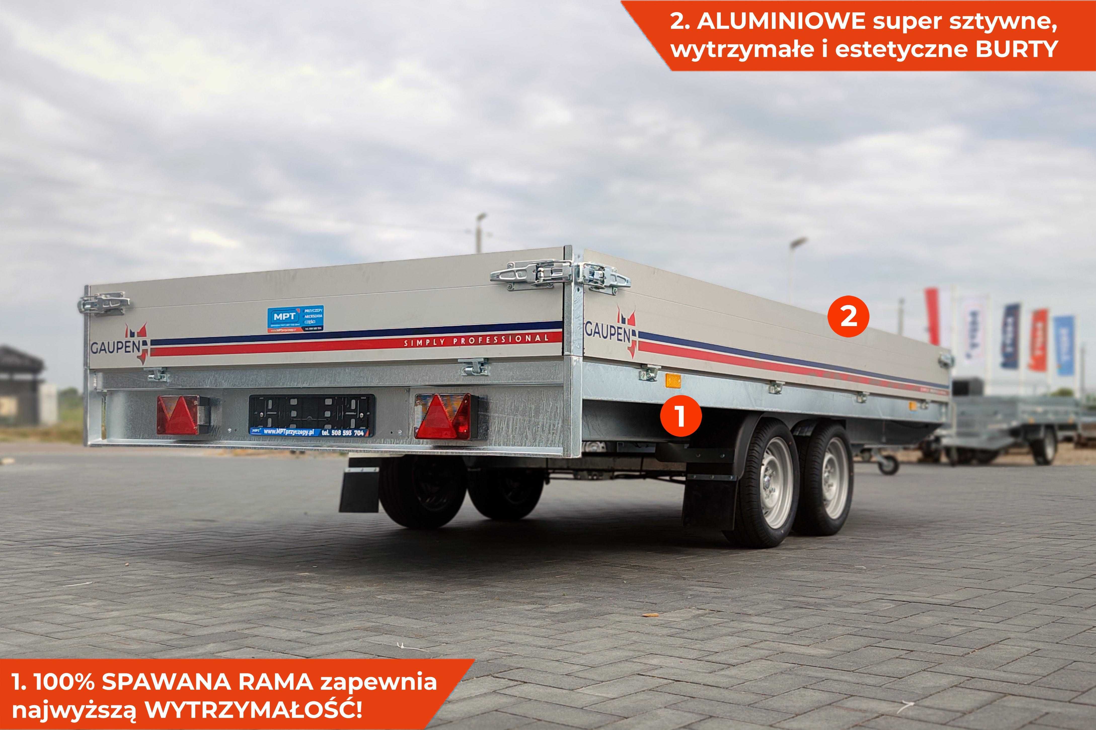 Laweta samochodowa GAUPEN 405 2 HL 405x198x30 aluminiowe burty SPAWANA