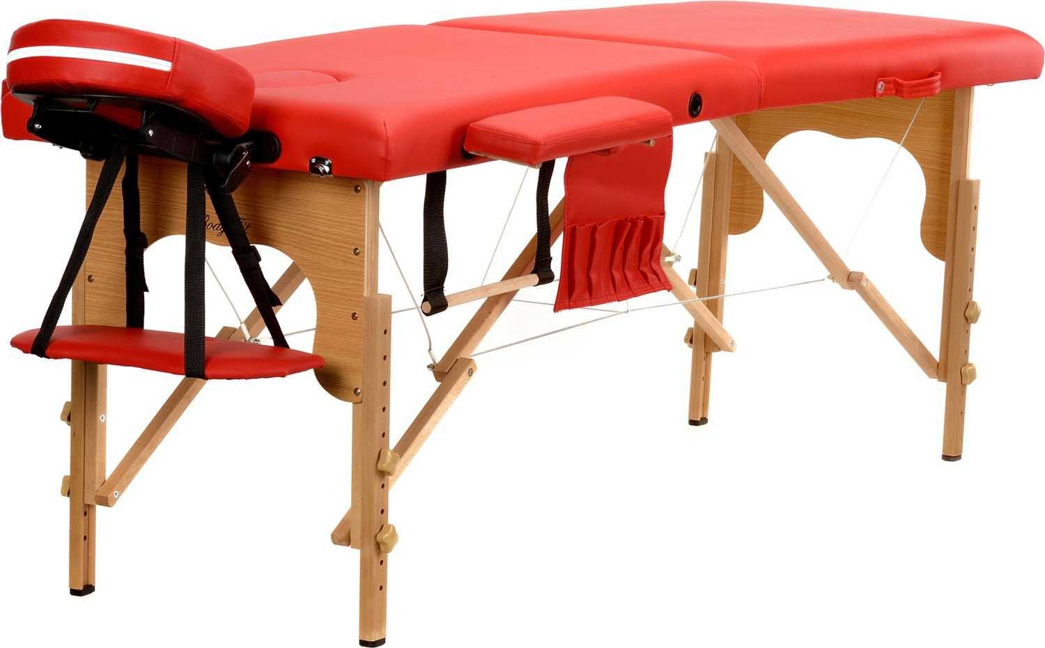 Stół, łóżko do masażu 2-segmentowe drewniane - czerwony