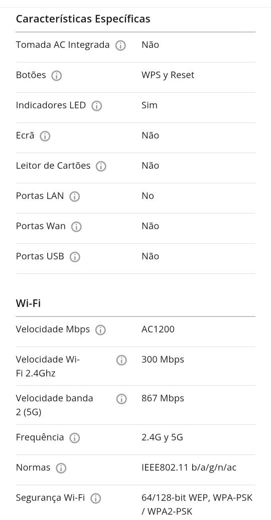 Vendo Repetidor de sinal TP-LINK RE300 (AC1200 - 2.4G e 5G)