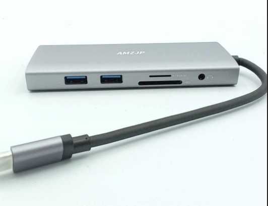 AMZJP Hub USB-C 9w1 – HDMI 4K, VGA, USB-C, PD 100W, audio, SD/TF, USB