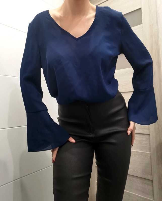 Granatowa elegancka bluzka 44 42 XXL szerokie rękawy