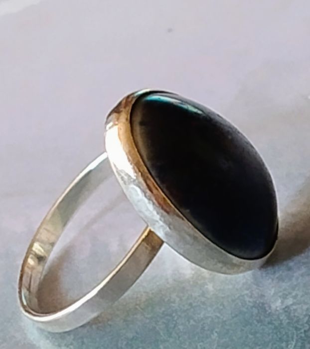 Stare Srebro 925- Piękny Pierścionek -Czarny Onyks