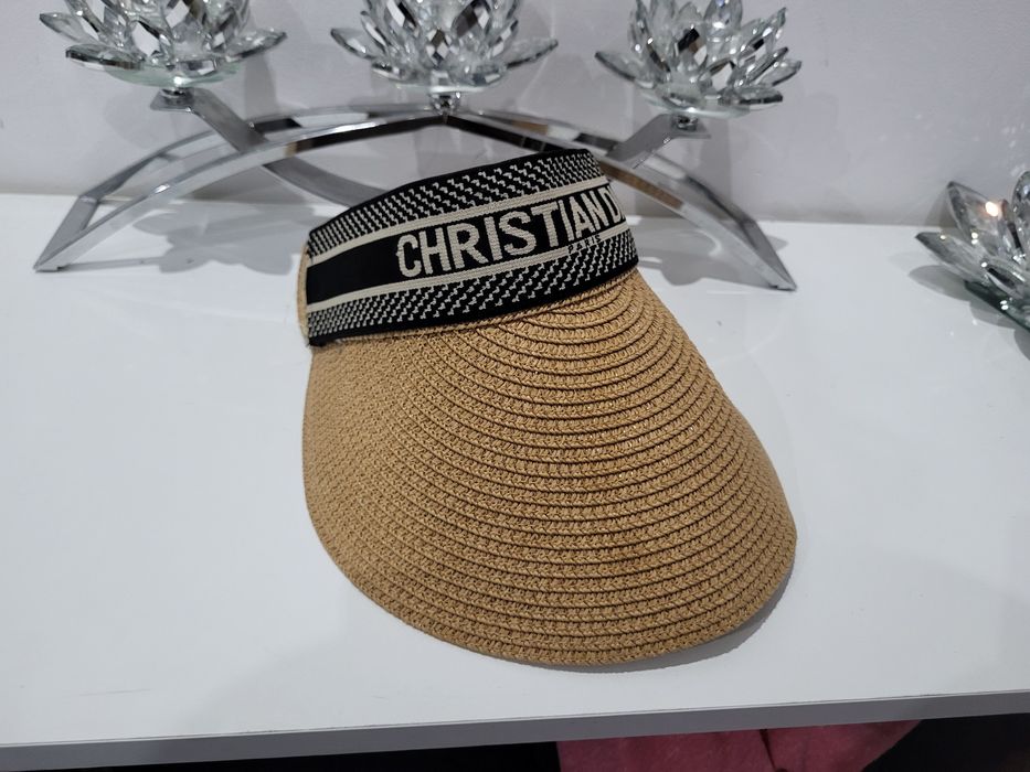 Daszek przeciwsłoneczny beżowy Dior Christian czarny słomkowy
