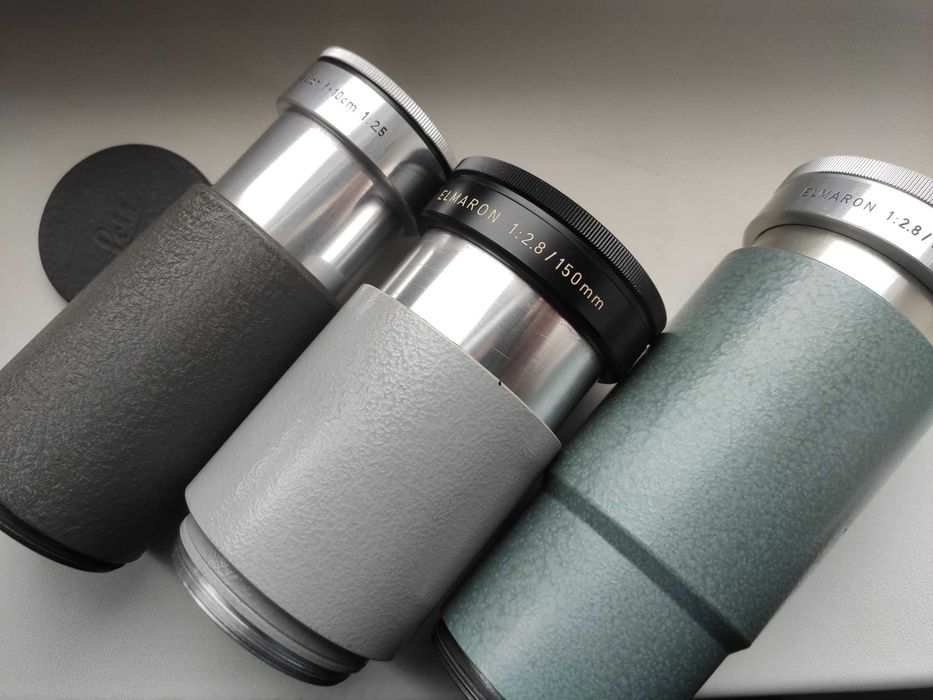 Объективы Leica Elmaron 2,8/150 mm,  Leica Hektor 2,5/100 mm.
