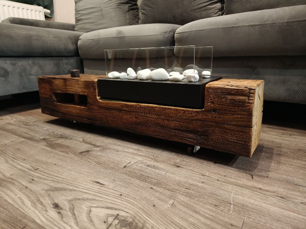 Biokominek loft z 100-letniej belki | ręcznie robiony | unikat