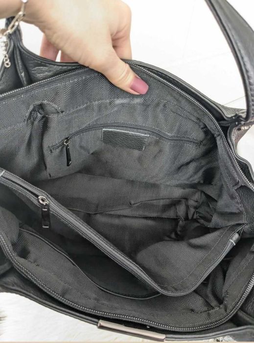 Гарна жіноча шкіряна сумка чорна, рижа