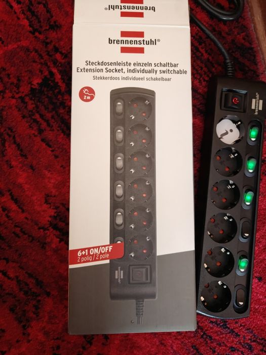 Przedłuzacz zasilający Listwa 6 Gniazd indywidualne wyłączniki 2 m cza