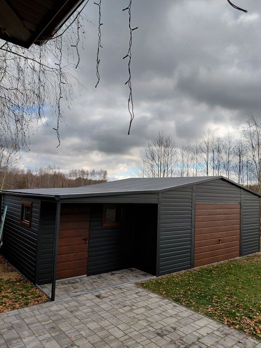 Garaż blaszany blaszak drewnopodobny profil zamknięty