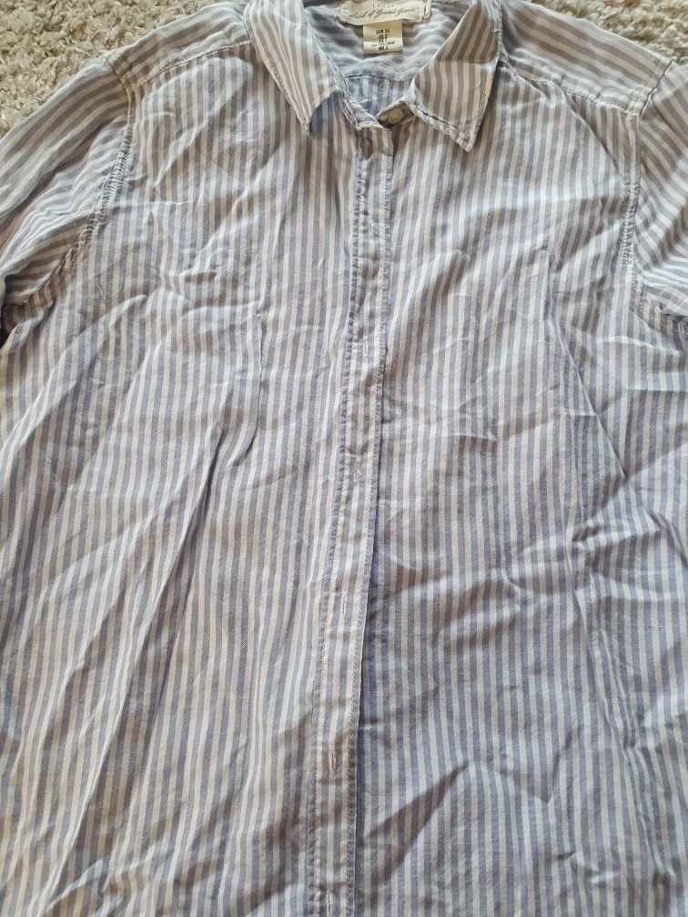 Koszula błękitna w paski białe h&m S długi rękaw