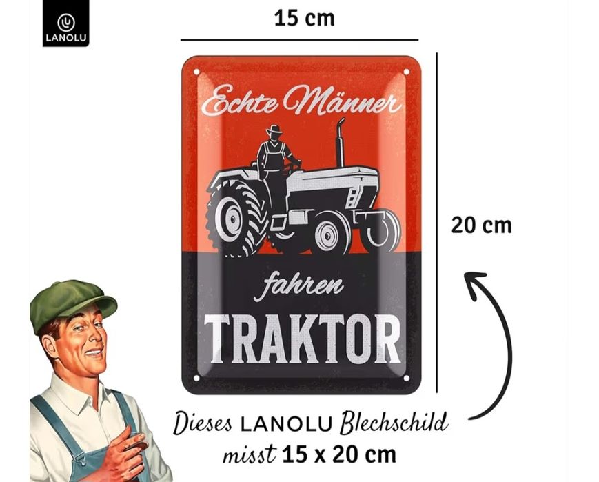 Tabliczka blaszana z traktorem - 15 x 20 cm - niemiecka - nowa