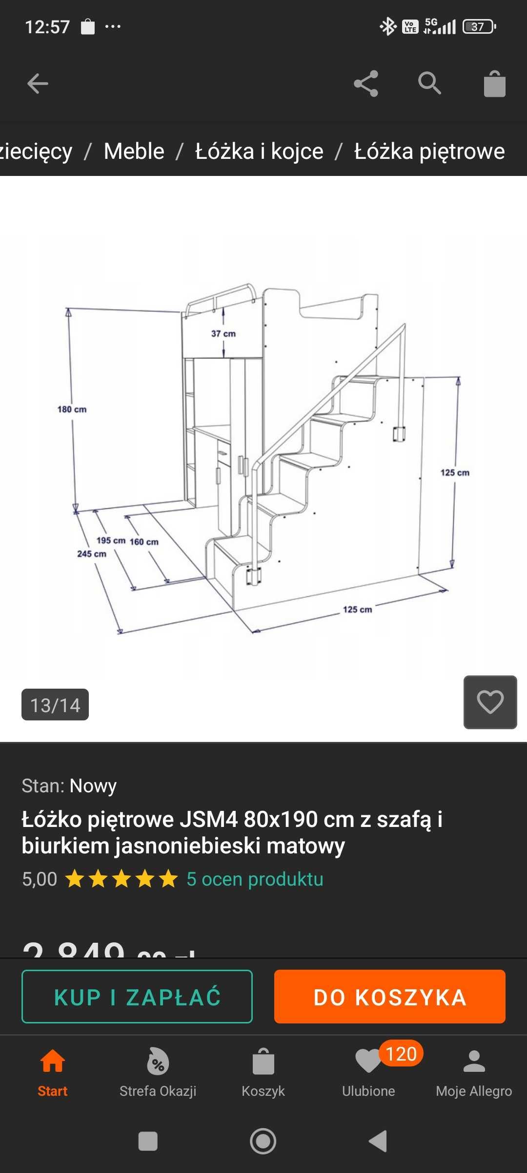 Zestaw mebli młodzieżowych, łóżko piętrowe plus szafa