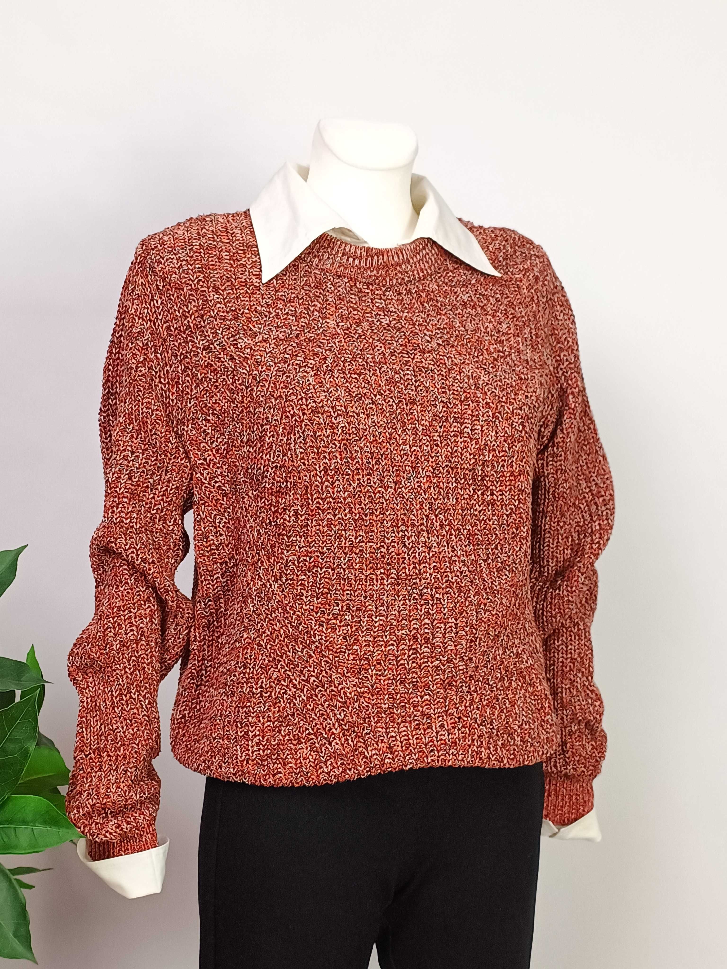 Brązowy czerwony sweter bawełniany damski H&M 38 M