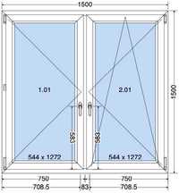 Okno PCV dwuskrzydłowe 1500x1500 RU/R