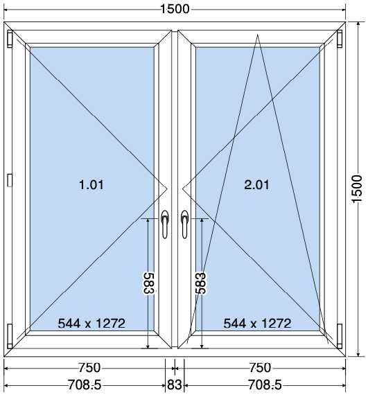 Okno PCV dwuskrzydłowe 1500x1500 RU/R