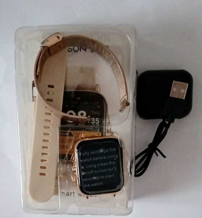 Smartwatch damski złoty, dwa wymienne paski, nowy