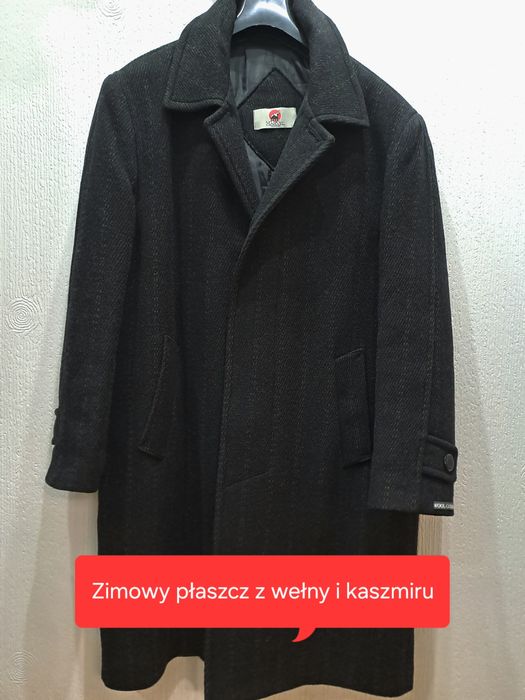 Elegancki zimowy czarny płaszcz z wełny r. 52.