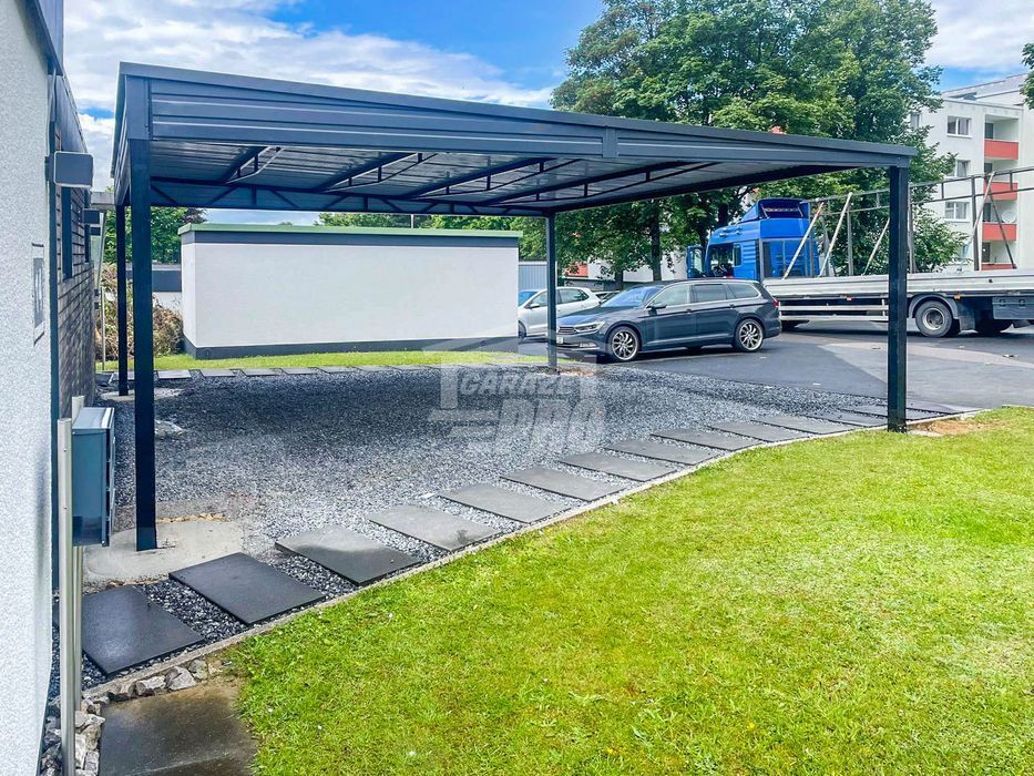 Carport - Wiata samochodowa 6x6m - Antracyt - Dach spad w Przód GP381