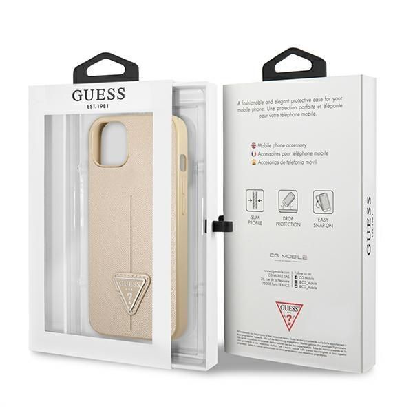 Etui na iPhone 13 Mini 5,4" Guess Beige Saffiano Triangle