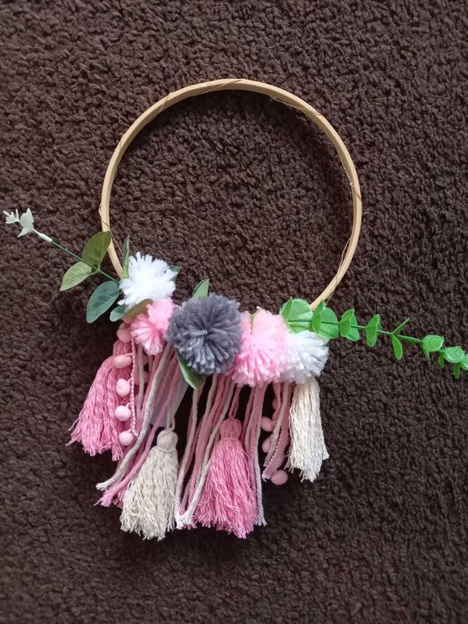 Łapacz snów 3 zawieszki dzwoneczki serduszko rattanowe światło zestaw