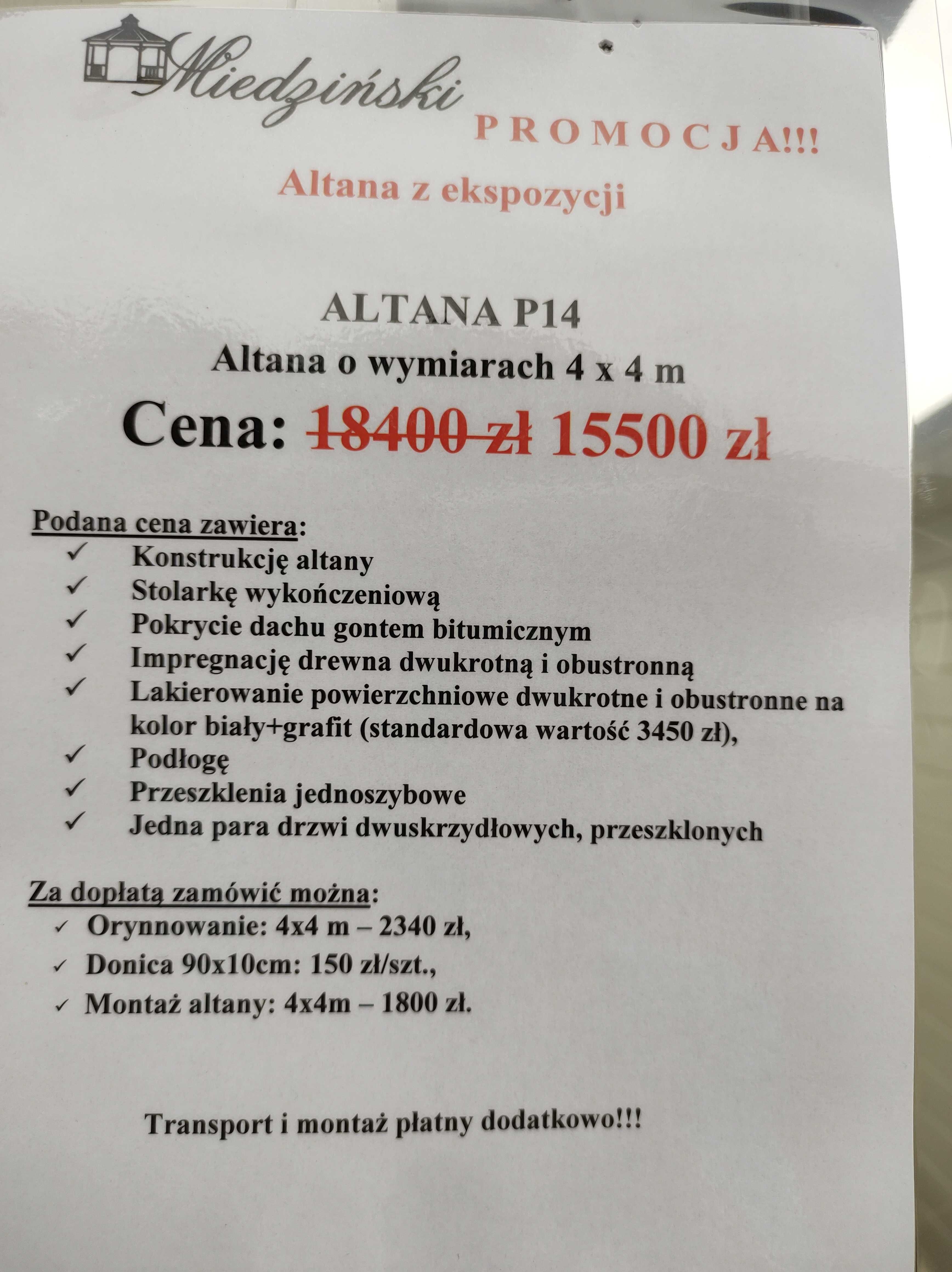 Altana ogrodowa,altanka drewniana,przeszklona P14 4x4m Promocja