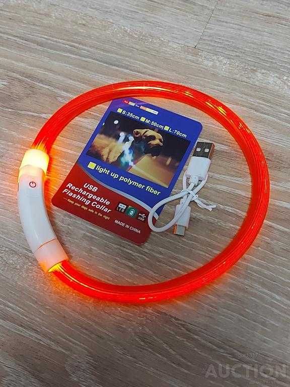 Нашийник 3М з LED підсвічуванням та підзарядкою USB 50 см Червоний