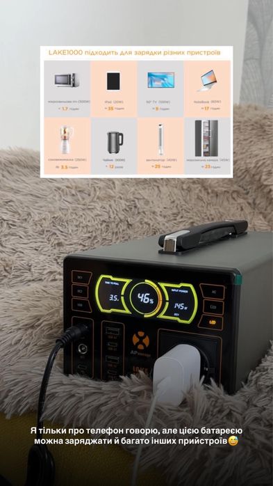 Зарядна станція, мобільна електростанція, повербанк Lake 1000