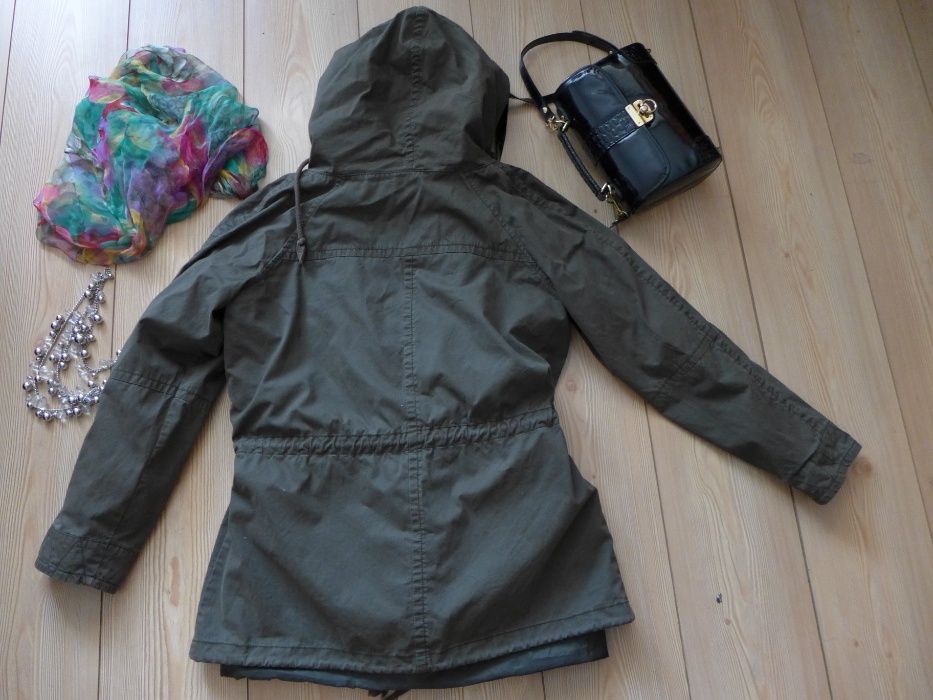 Kurtka z kapturem parka MANGO fjallraven płaszcz L 40 M 38 army khaki