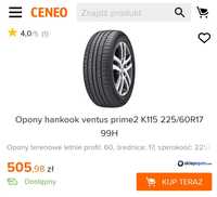 Opony letnie 225/60R17 Hancook ventus prime