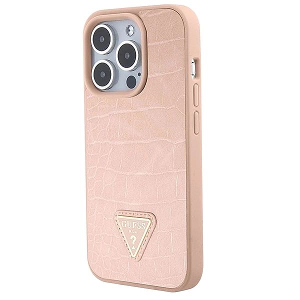 Etui Guess Croco Triangle Metal Logo na iPhone 15 Pro - różowe