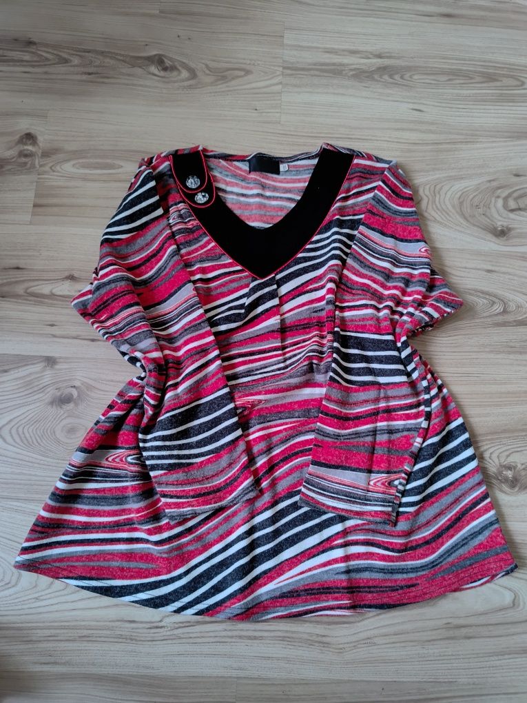 Elegancka bluzka sweterek z cyrkoniami w serek duży rozmiar 48