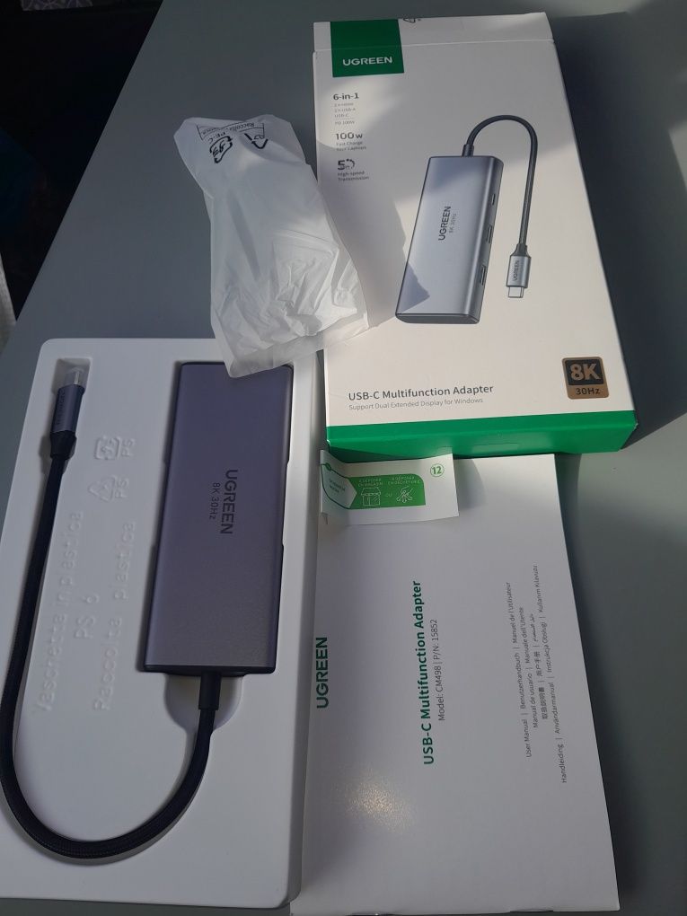 Adapter hub Stacja dokująca ugreen 15852 6 w 1 usb-c 2hdmi 2usb