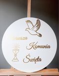 Koło tablica Pierwsza Komunia Święta drkoracje sali moda złoty napis