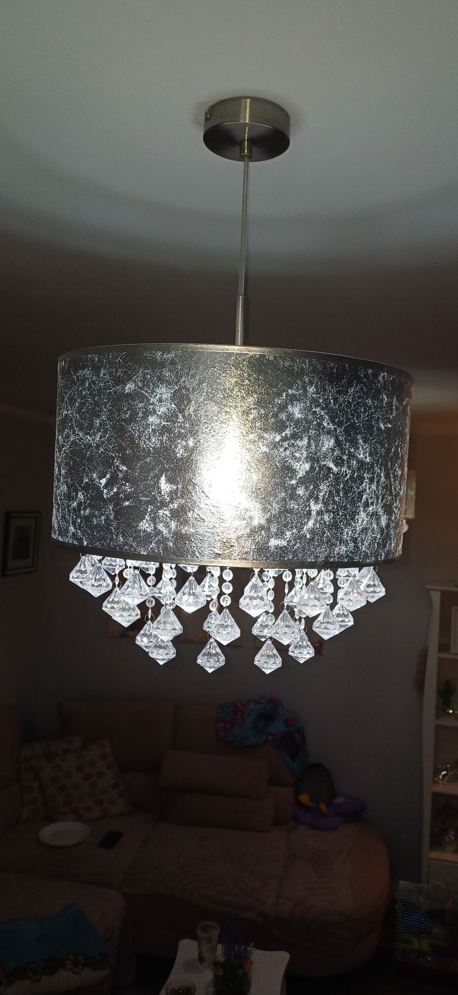 Lampa wisząca Glamour srebrna kryształki