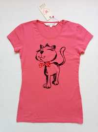 NOWA damska bluzka - T-SHIRT - koszulka z krótkim rękawem z kotem