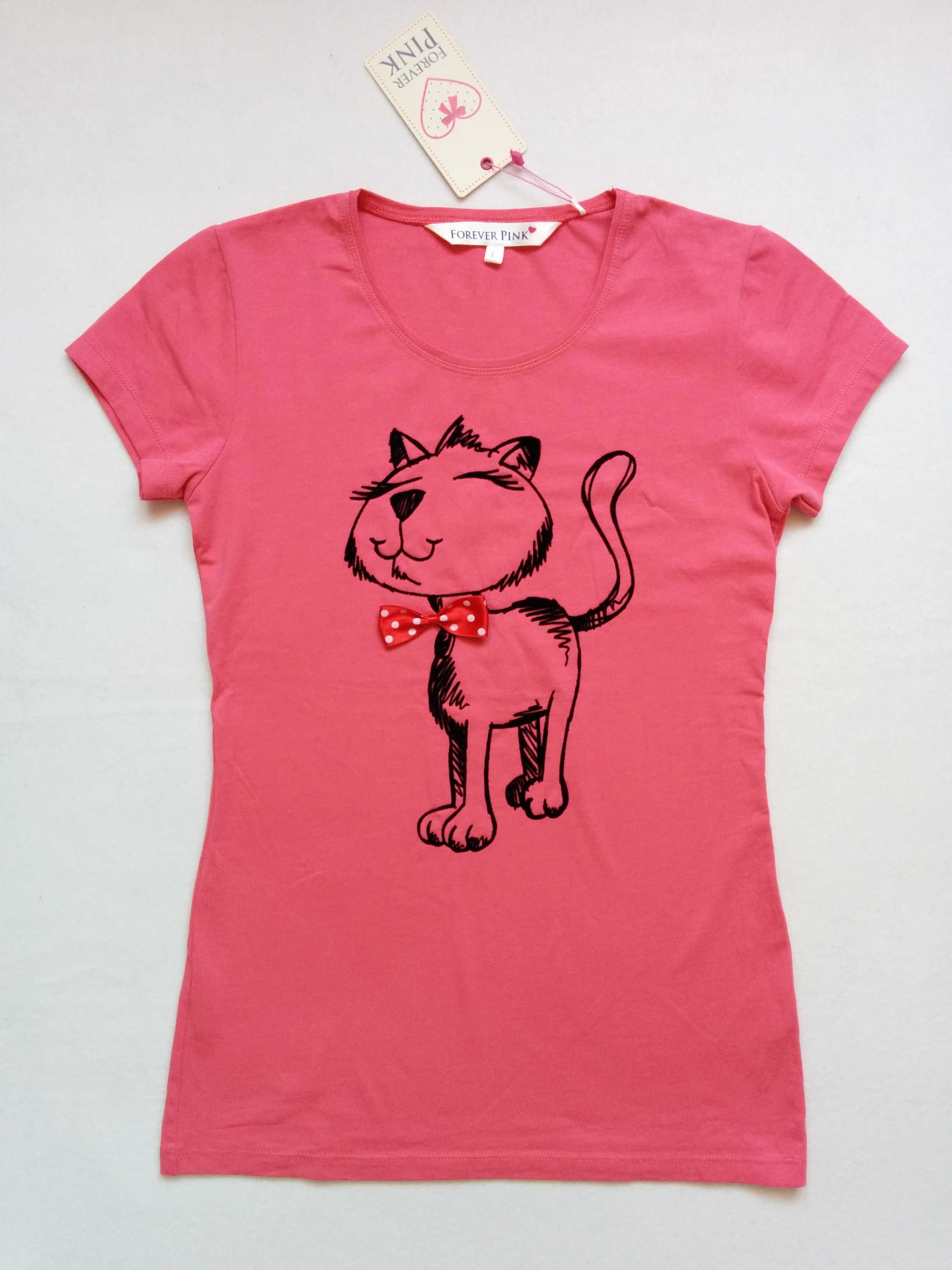 NOWA damska bluzka - T-SHIRT - koszulka z krótkim rękawem z kotem