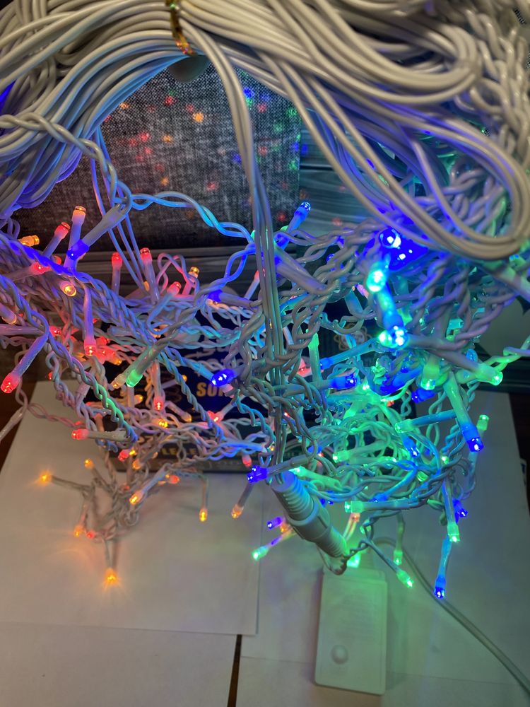 Sople kurtyna lampki zewnętrzne 200led Multicolor biały Kabel