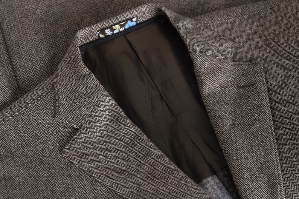 THE SOCIETY SHOP wełniana brązowa kurtka męska jodełka przejściowa 50