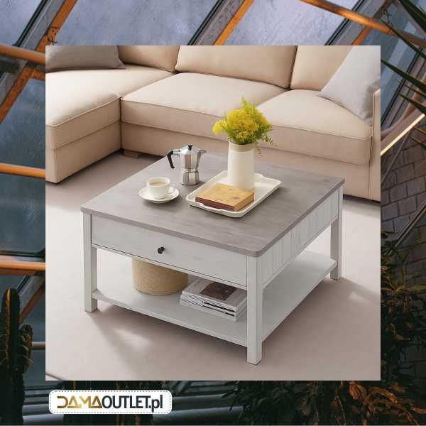 Stolik KAWOWY szuflada odcienie szarości DUŻY wybór DaMaOutlet.pl