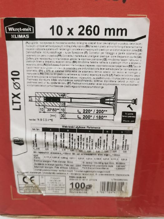Kołki do styropianu Klimas 10x260