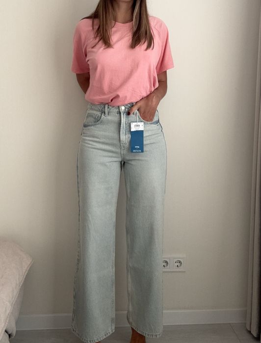 Голубые джинсы 36 размер с высокой талией