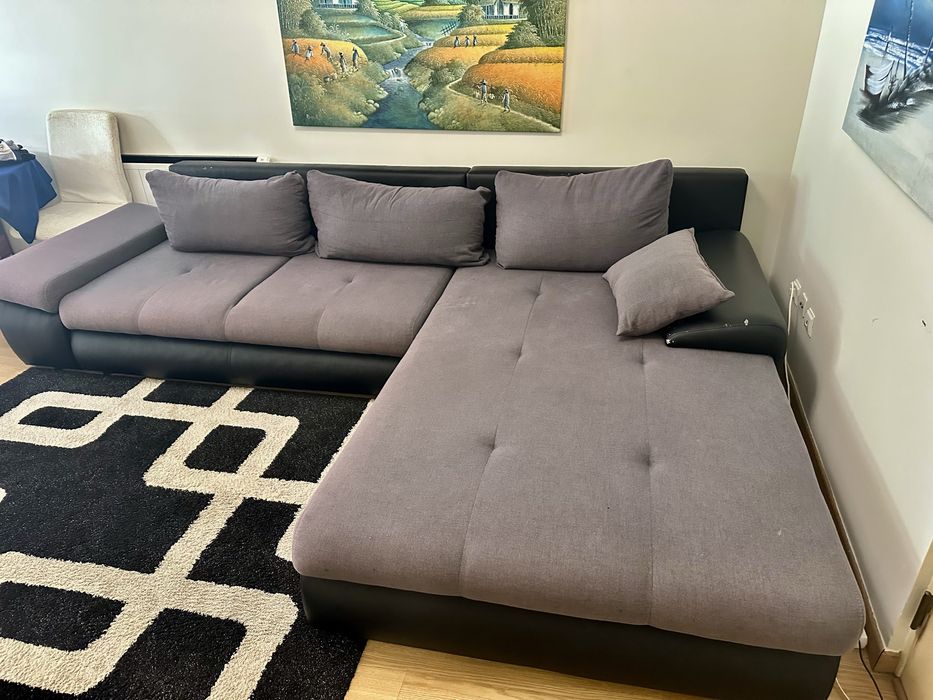 Sofa cama  confortável com 6 lugares  Chaise long com arrumação+tapete