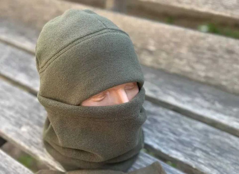 Комплект флісова шапка+баф олива набір тепла зимова тактична шапка+баф