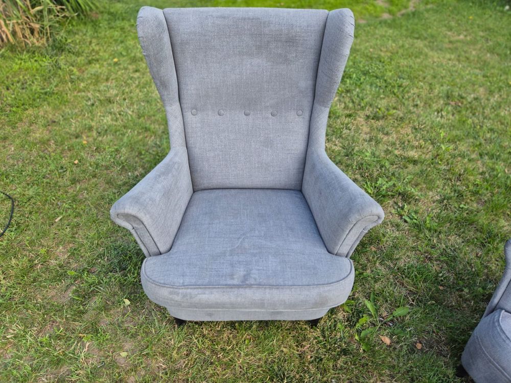Zestaw Strandmon Ikea - sofa, fotel uszak, pufa/podnóżek