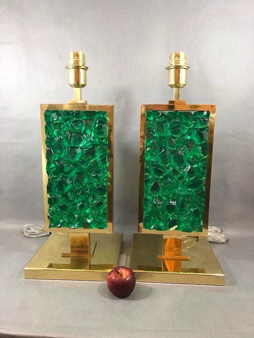 Par de Candeeiros Gianluca Fontana Vidro Verde Murano, Itália Séc. XXI
