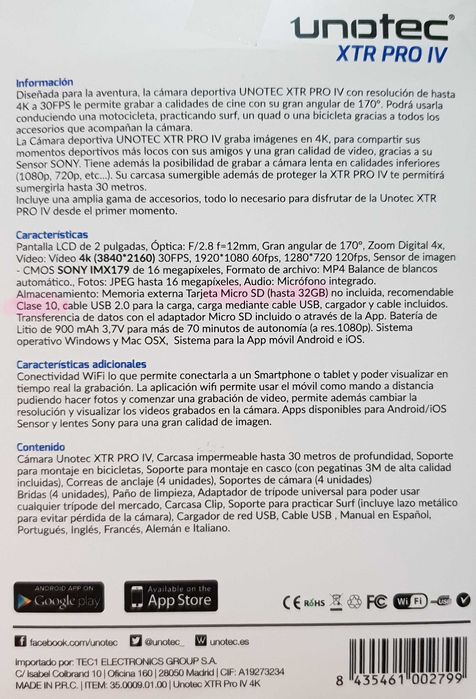 Unotec XTR Pro IV Camera, 4K, WiFi64409370910339122