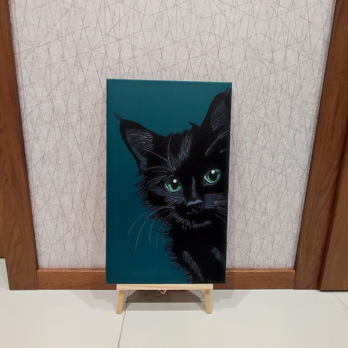 Czarny kot obraz na płótnie