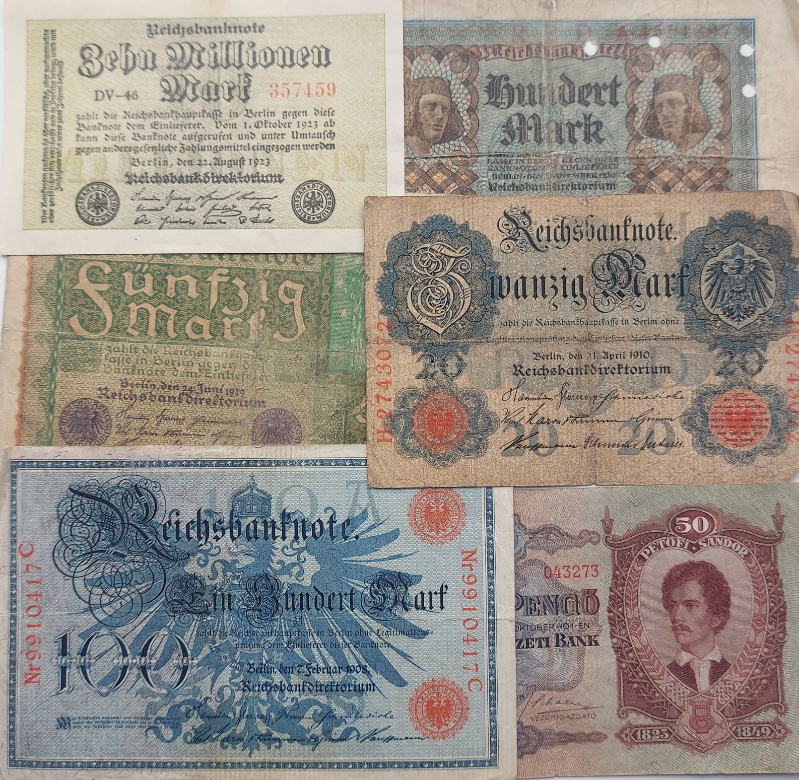 Набор банкнот мира периода 1908 - 1932 годов 6 бон