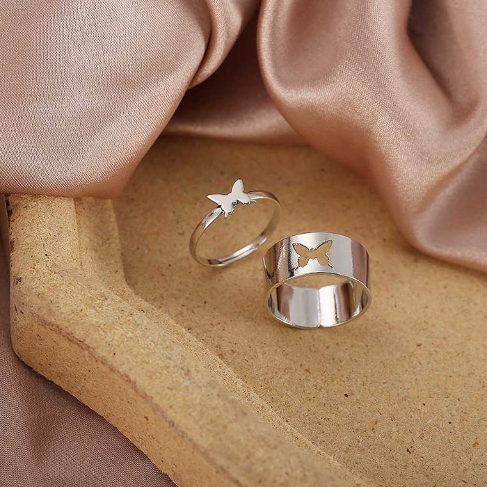 Zestaw regulowanych obrączek pierścionki dla par motyle srebrne